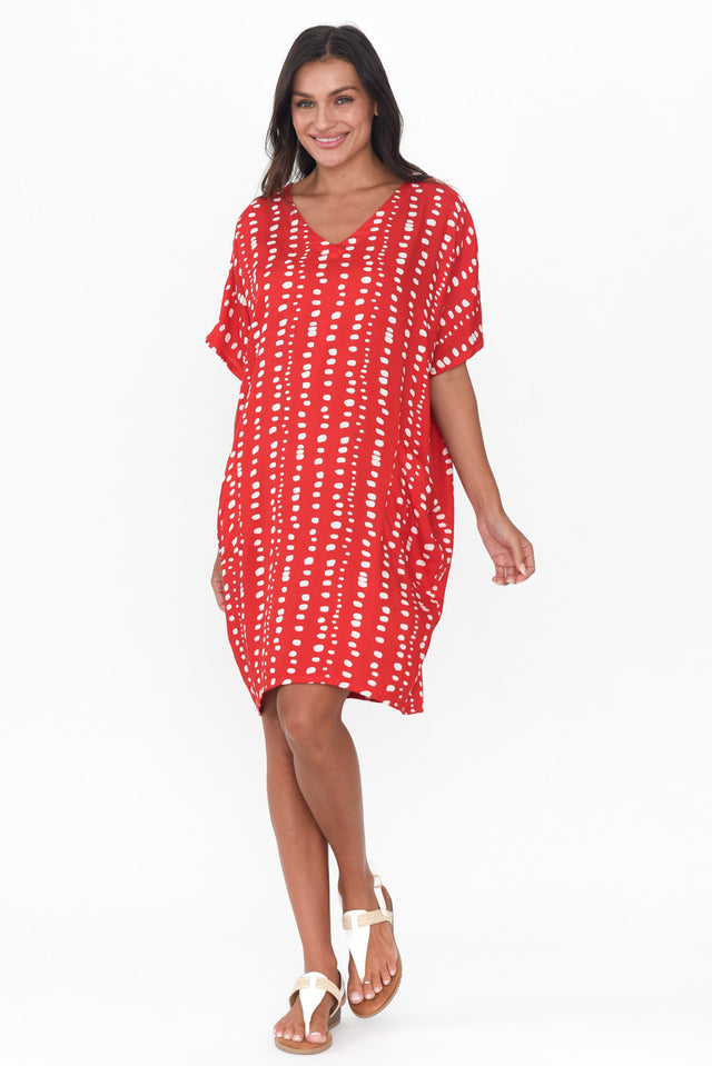 Gaby Red Abstract Spot Drape Tee Dress image 7