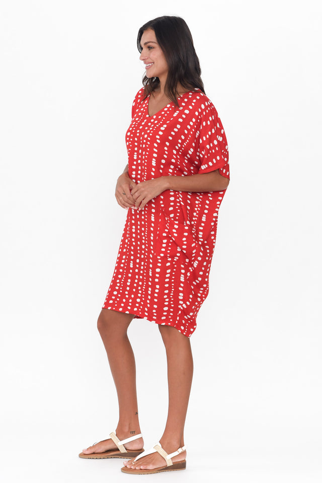 Gaby Red Abstract Spot Drape Tee Dress image 4