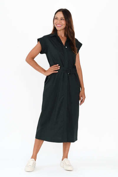 Gail Black Cotton Belted Dress