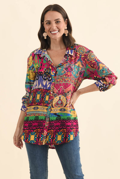 Galatea Pink Mosaic Button Shirt