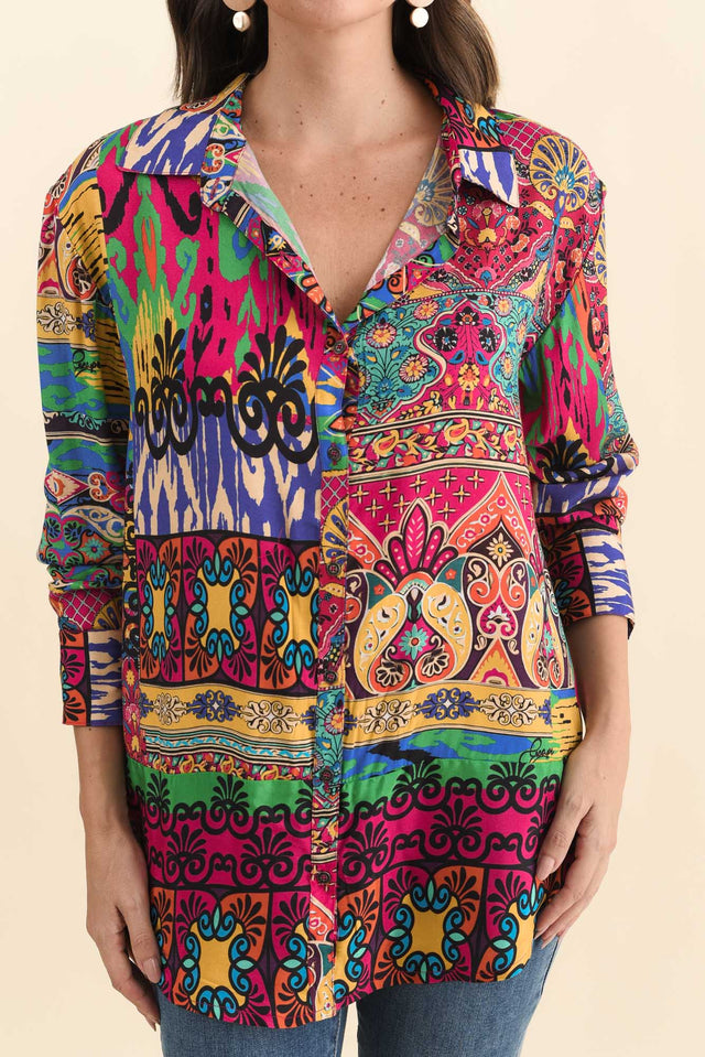 Galatea Pink Mosaic Button Shirt,Brunette model,alt text|model:MJ image 6