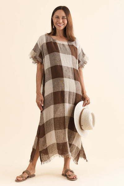 Galene Chocolate Check Linen Dress