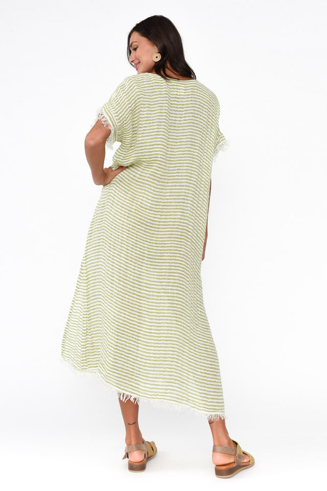 Galene Green Stripe Linen Dress image 4