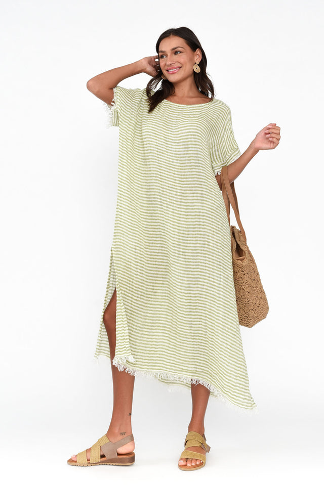 Galene Green Stripe Linen Dress banner image