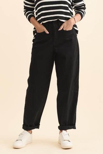 Garner Black Barrel Chino Pants