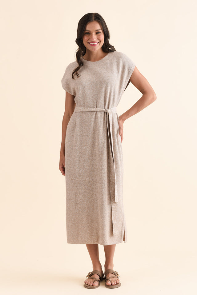 Garrick Beige Cotton Tie Dress,Full Body,Brunette model,alt text|model:Brontie