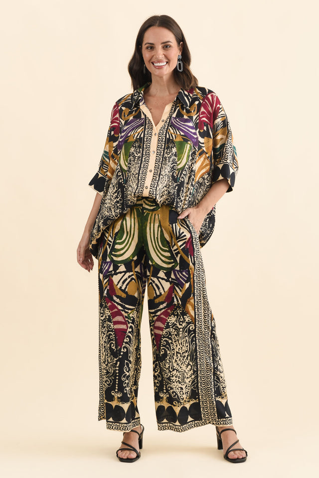Gaulina Green Mosaic Button Shirt,Brunette model,alt text|model:MJ image 8