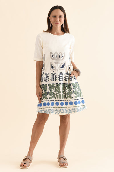 Gayle White Motif Cotton Pocket Dress