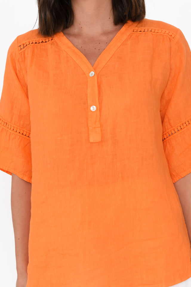 Gemma Orange Linen Button Top,Brunette model,alt text|model:MJ image 6