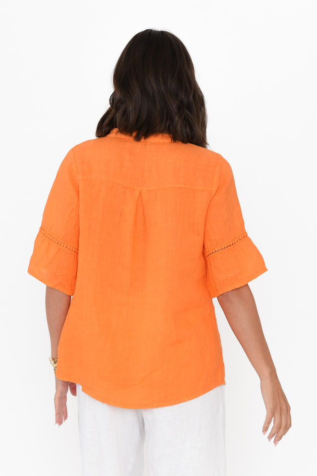 Gemma Orange Linen Button Top,Brunette model,alt text|model:MJ image 5