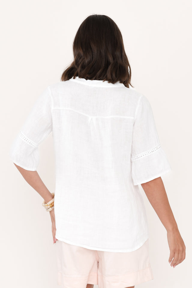 Gemma White Linen Button Top,Brunette model,alt text|model:MJ image 5