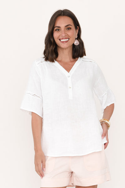 Gemma White Linen Button Top