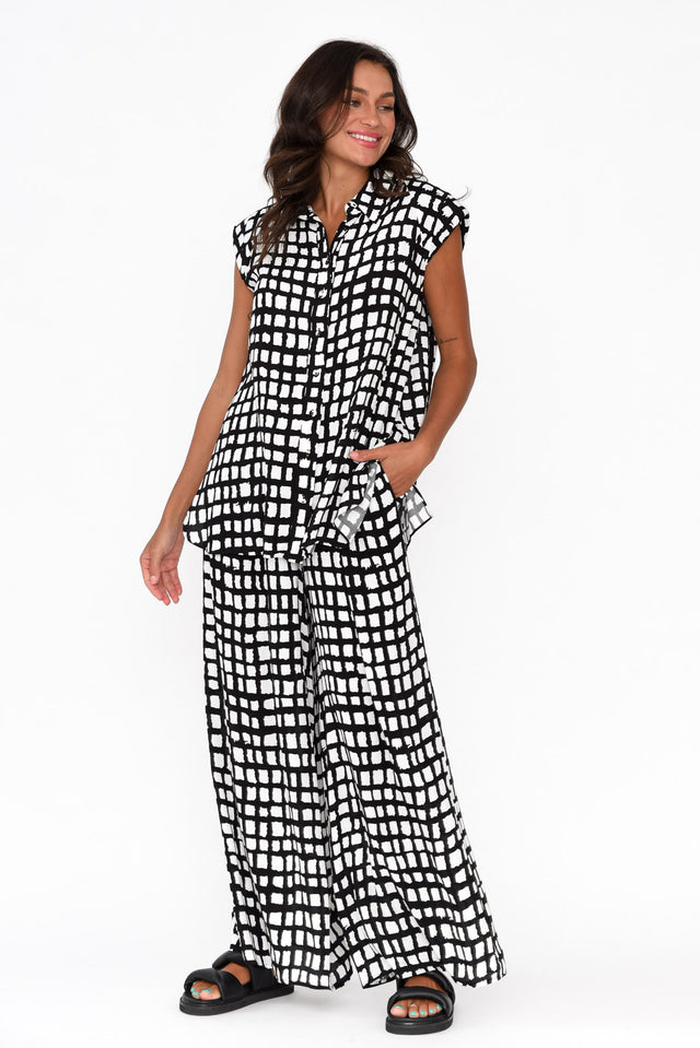 Geneve Black Check Sleeveless Top