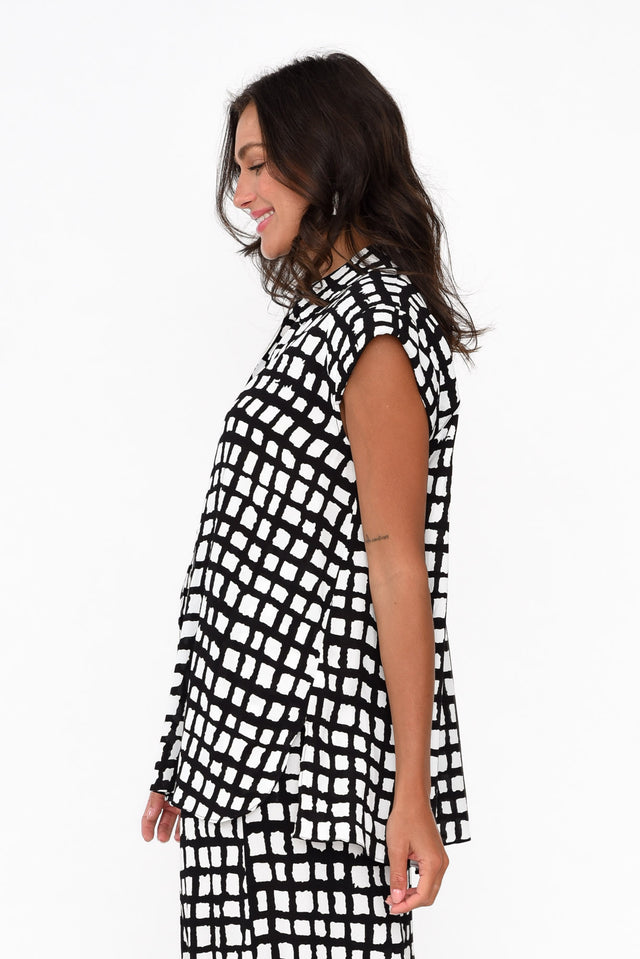 Geneve Black Check Sleeveless Top