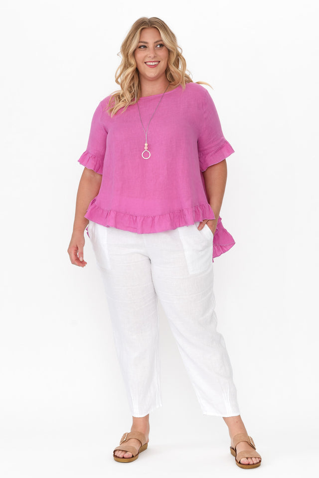 Genevieve Pink Linen Frill Top image 8