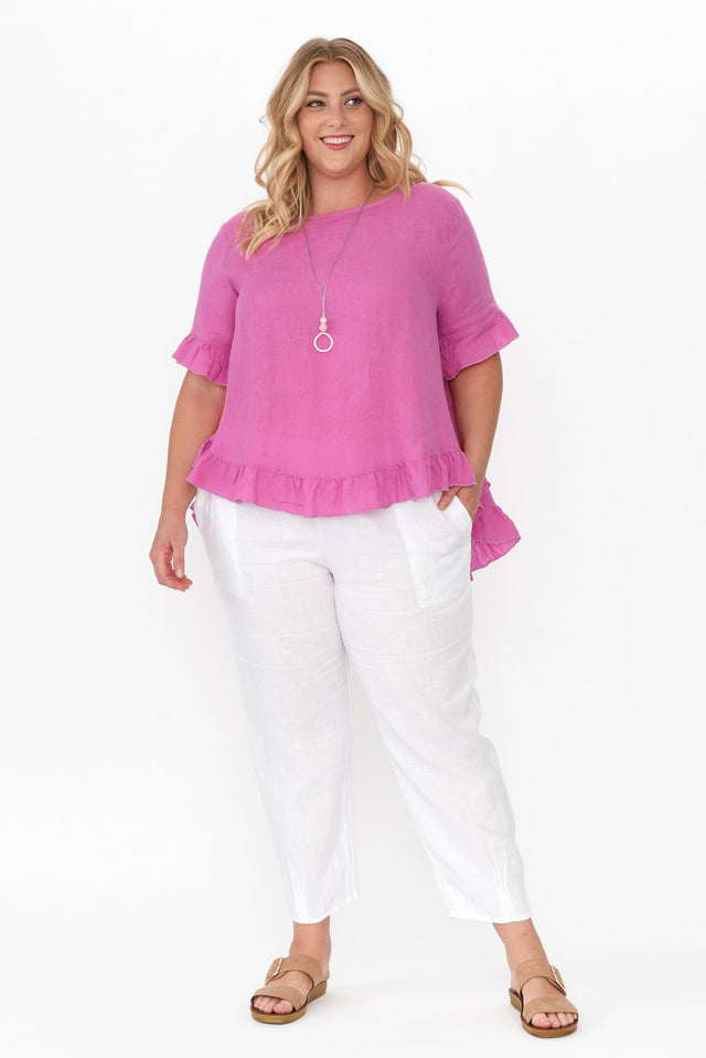 Genevieve Pink Linen Frill Top