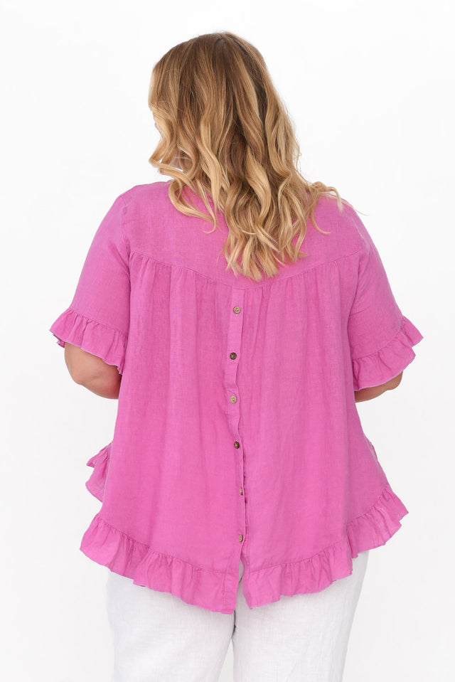Genevieve Pink Linen Frill Top