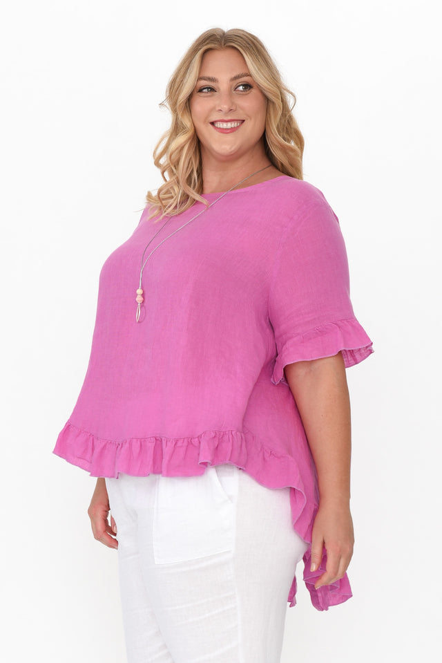 Genevieve Pink Linen Frill Top