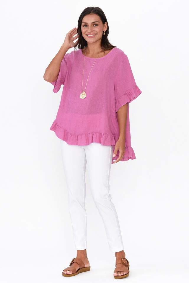 Genevieve Pink Linen Frill Top image 3