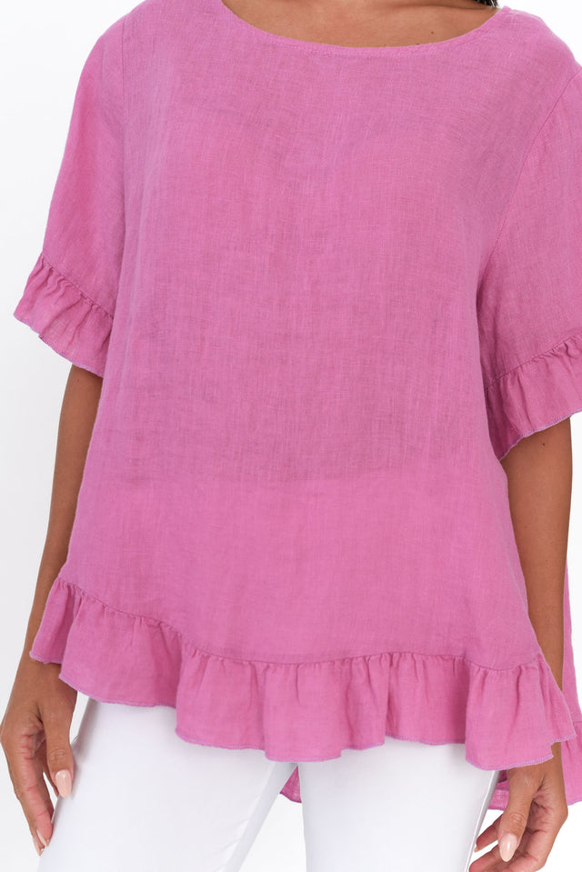 Genevieve Pink Linen Frill Top