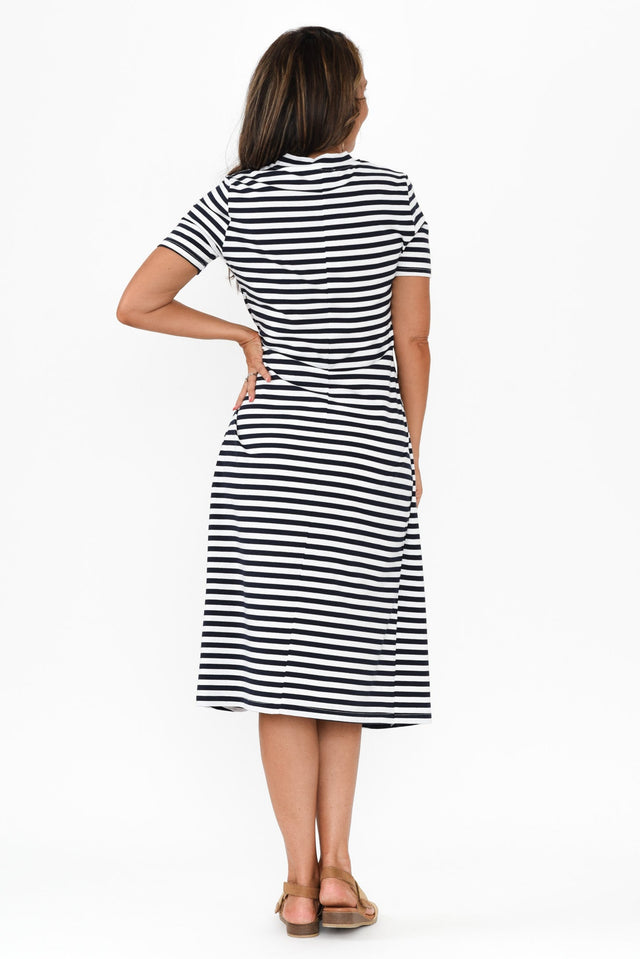 Georgie Navy Stripe Wrap Cotton Tee Dress,Brunette model,alt text|model:Nicole image 7