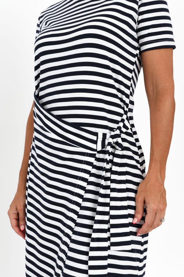 Georgie Navy Stripe Wrap Cotton Tee Dress,Brunette model,alt text|model:Nicole image 8