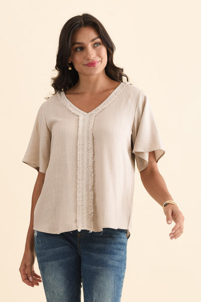 Georgio Taupe Linen Top