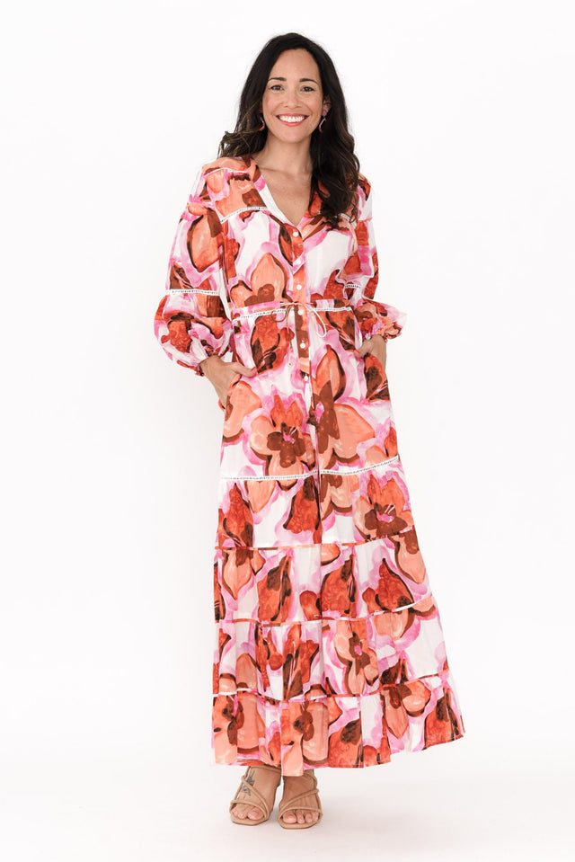 Gertie Pink Floral Cotton Tier Dress,Brunette model,alt text|model:Nicole image 4