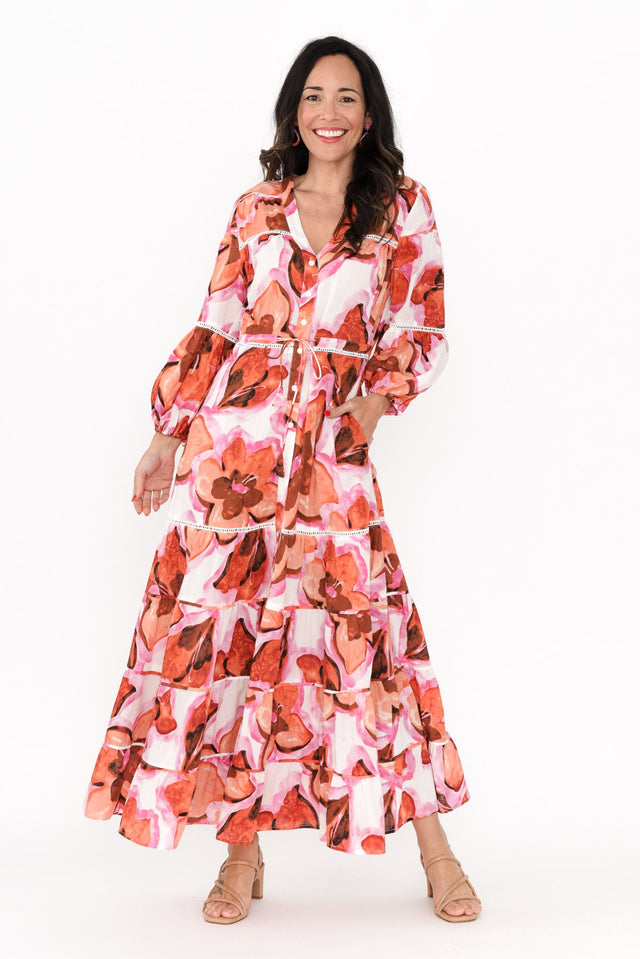 Gertie Pink Floral Cotton Tier Dress,Brunette model,alt text|model:Nicole image 8
