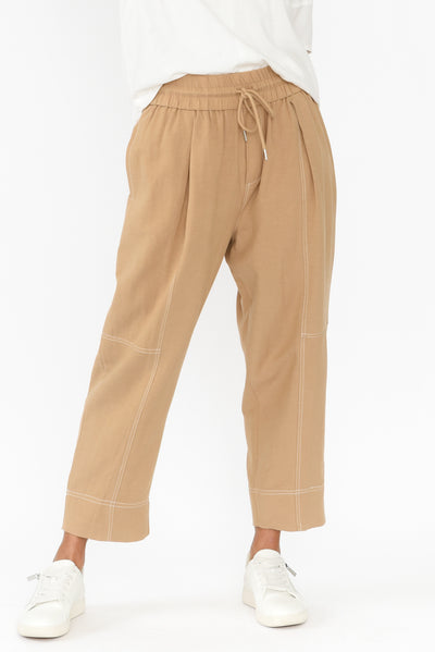 Giana Beige Contrast Drawstring Pants