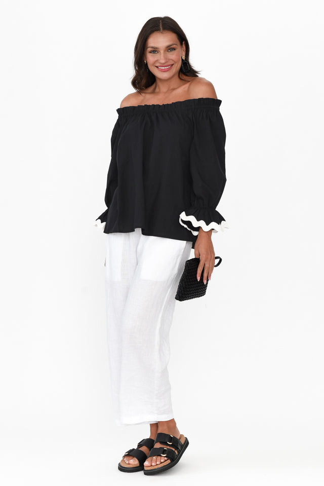 Gibson Black Cotton Off Shoulder Top