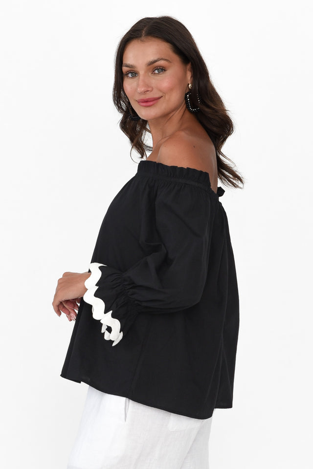 Gibson Black Cotton Off Shoulder Top