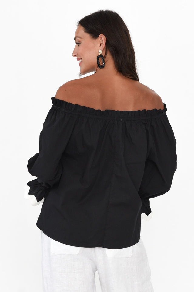 Gibson Black Cotton Off Shoulder Top