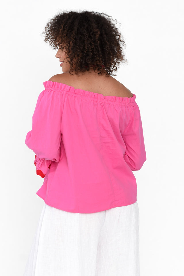 Gibson Pink Cotton Off Shoulder Top