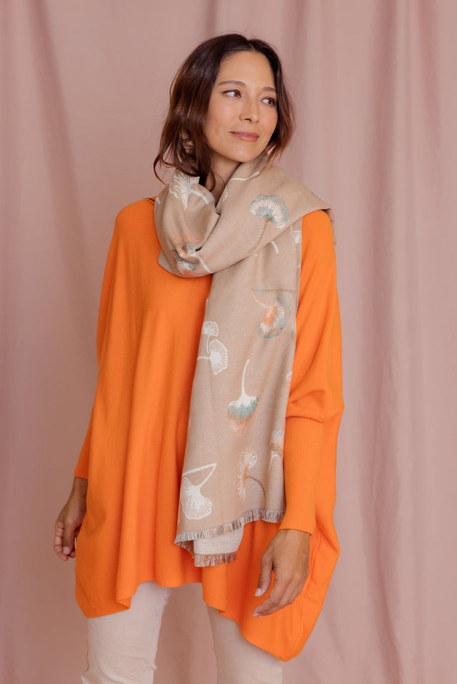 Ginko Beige Flower Scarf