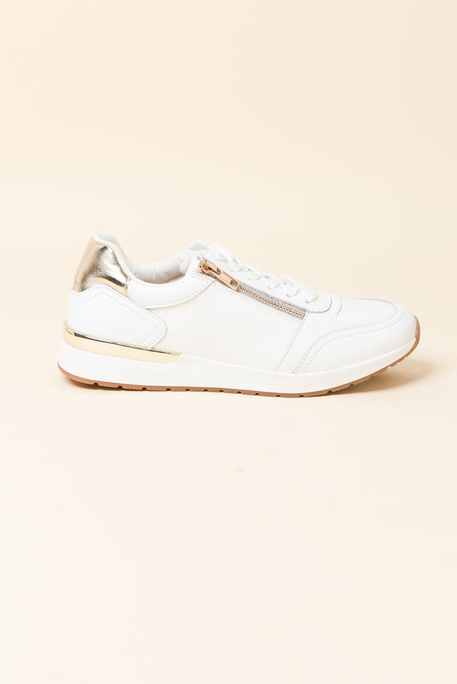 Glebe White Contrast Leather Zip Sneaker