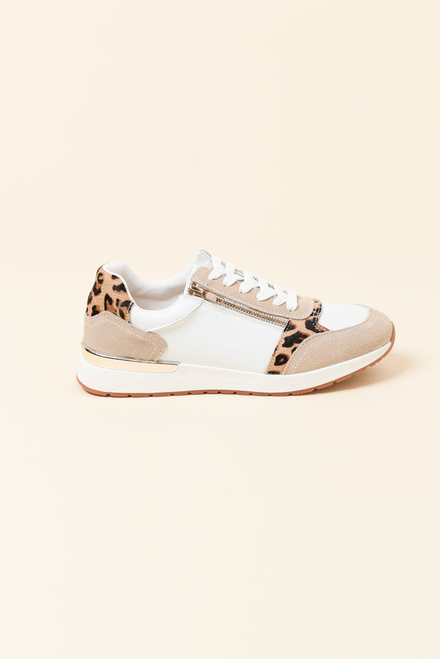 Glebe White Leopard Leather Zip Sneaker image 1