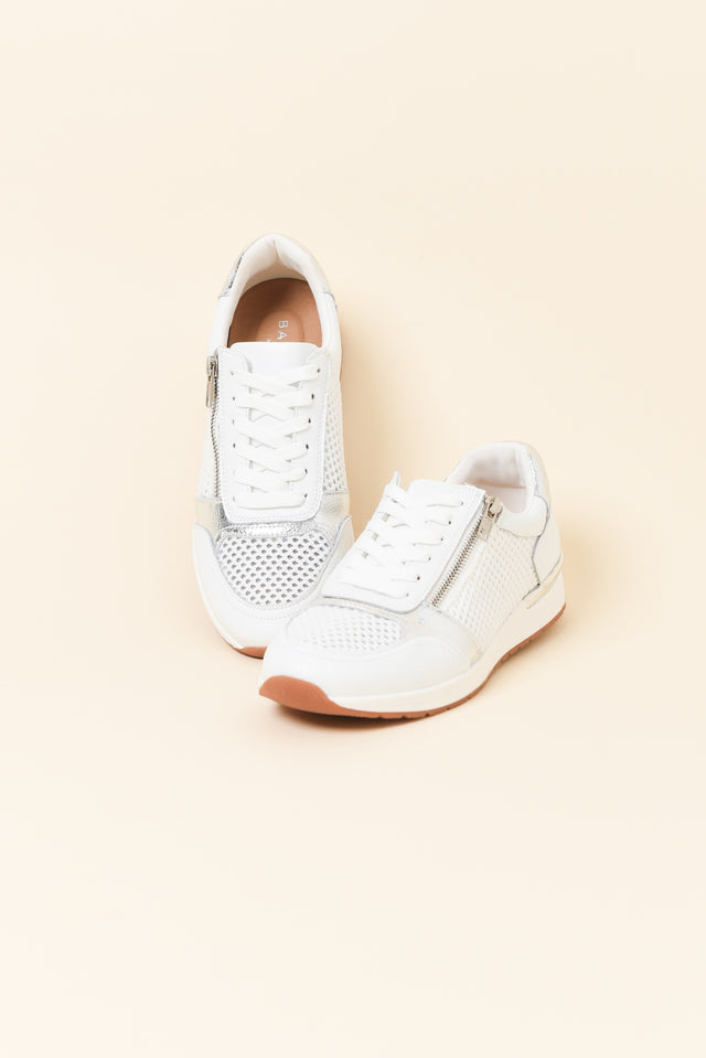 Glebe White Mesh Leather Zip Sneaker image 2