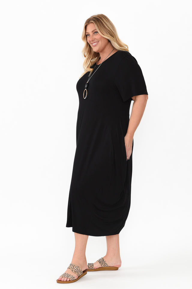 Glenda Black Short Sleeve Crescent Dress,Blonde model,alt text|model:Caitlin image 11