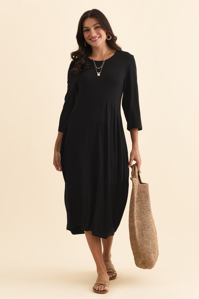 Glenda Black Sleeved Crescent Dress