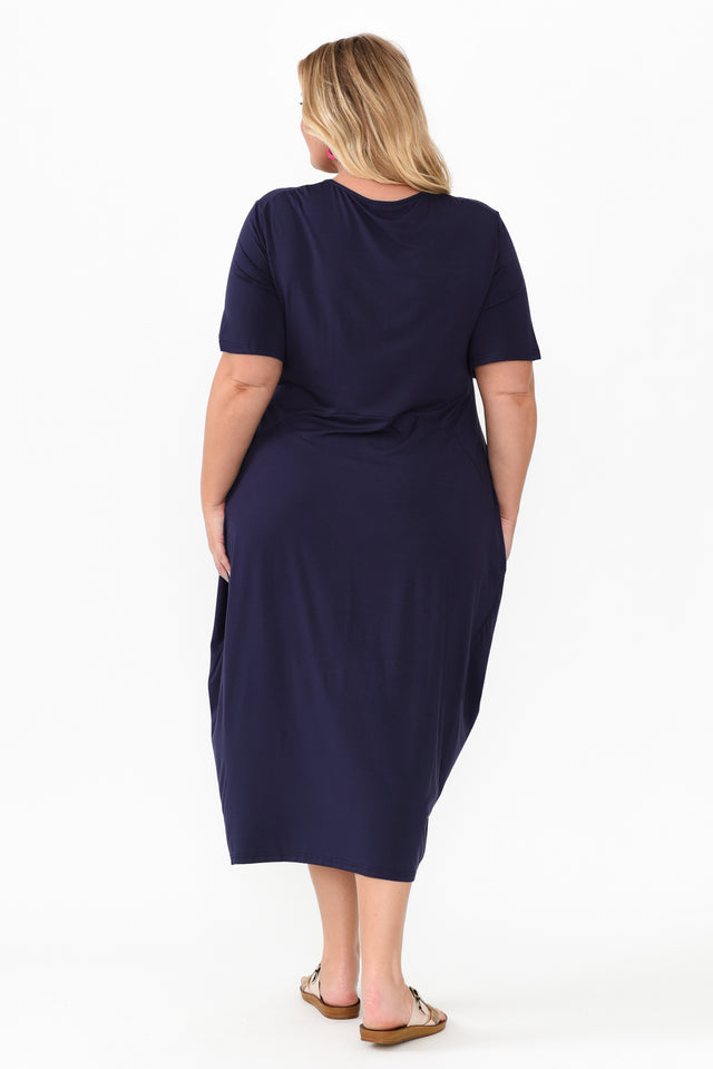 Glenda Navy Short Sleeve Crescent Dress,Blonde model,alt text|model:Caitlin image 11