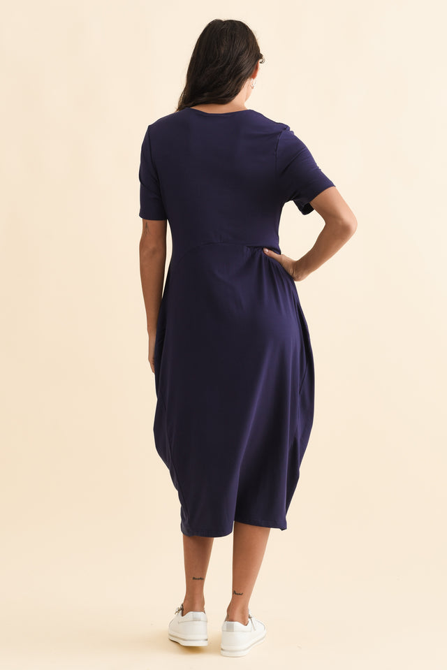 Glenda Navy Short Sleeve Crescent Dress,Brunette model,alt text|model:Brontie image 7