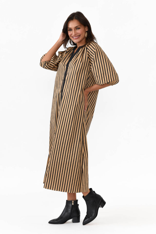 Glenn Black Stripe Cotton Shirt Dress image 3