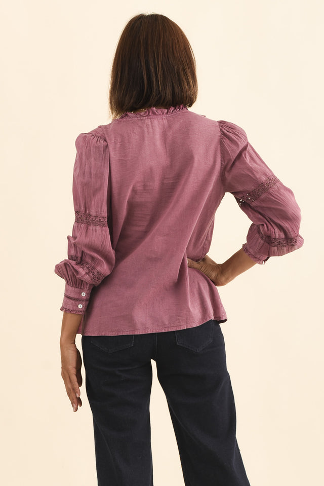 Gloria Dark Pink Embroidered Cotton Top,Brunette model,alt text|model:Cara image 5