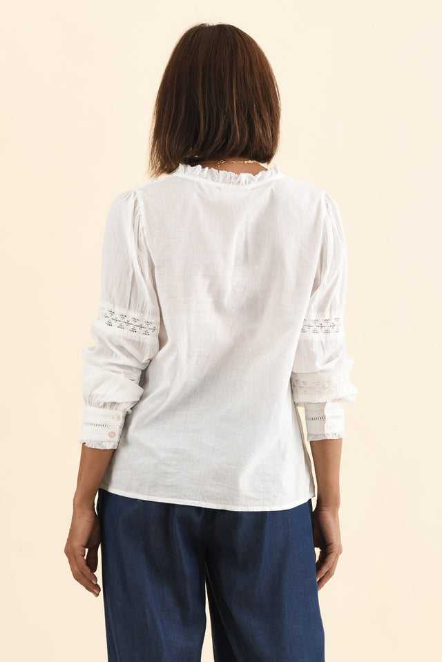Gloria White Embroidered Cotton Top,Brunette model,alt text|model:Cara image 5