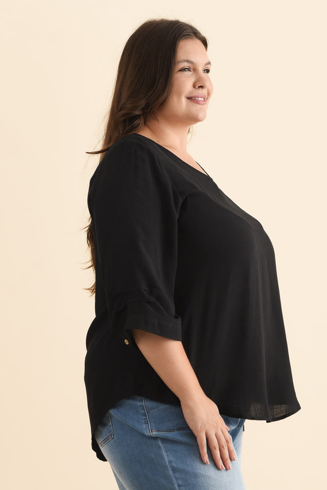 Gomez Black Button Top,Brunette model,alt text|model:Gabby image 11