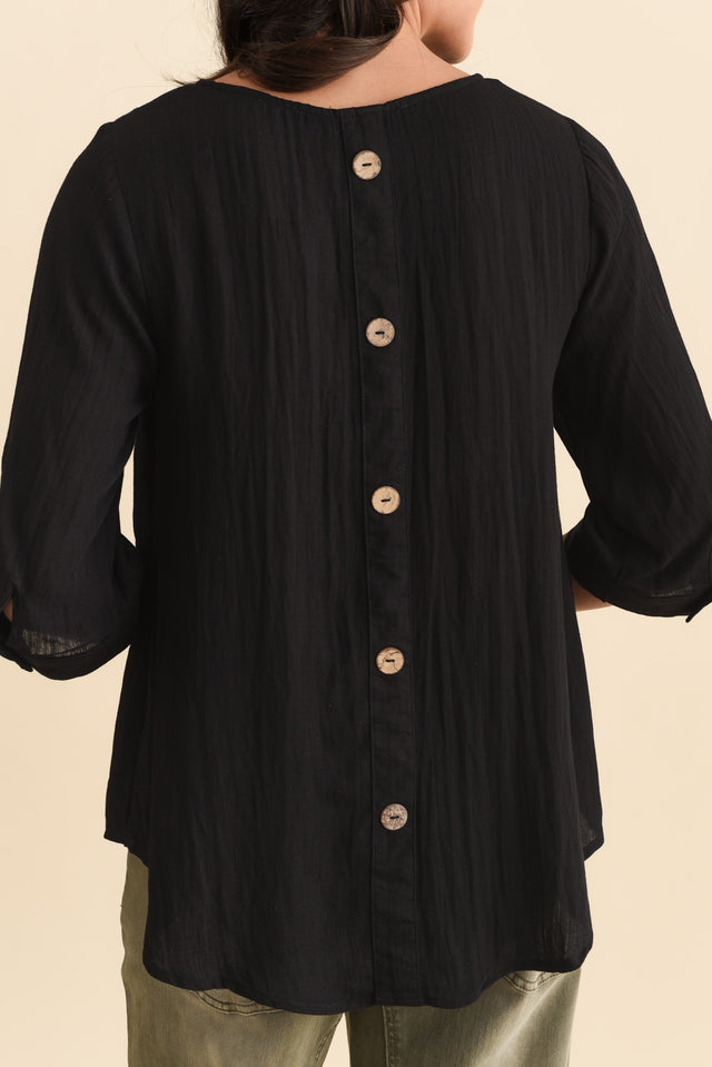 Gomez Black Button Top,Brunette model,alt text|model:Brontie image 7