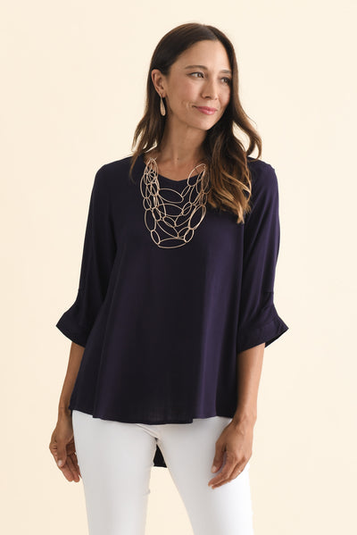 Gomez Dark Navy Button Top