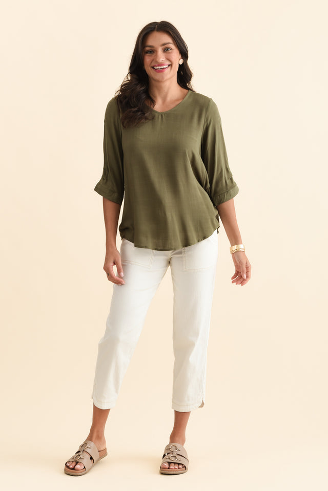 Gomez Khaki Button Top,Brunette model,alt text|model:Brontie image 4