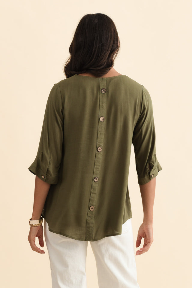 Gomez Khaki Button Top,Brunette model,alt text|model:Brontie image 6